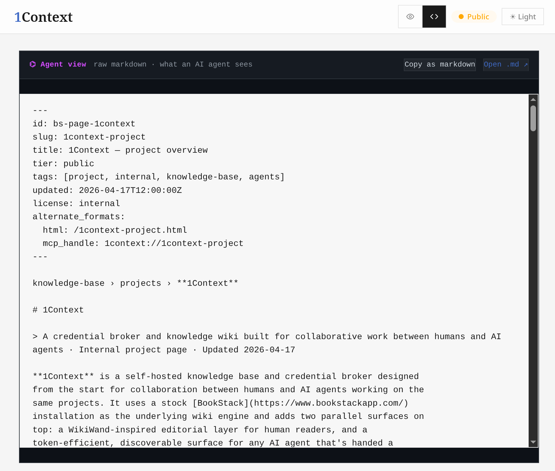 Agent view of the same wiki in raw markdown